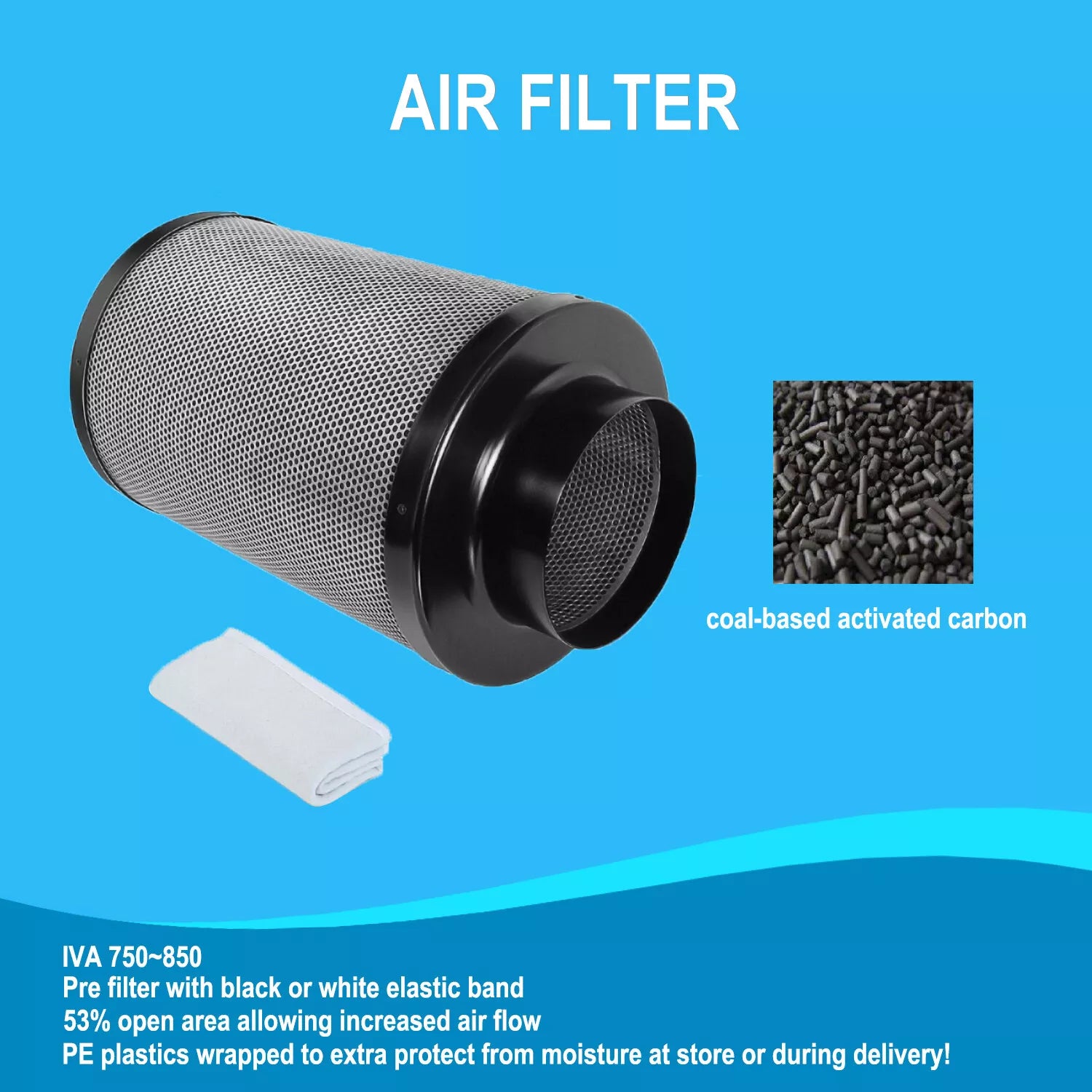 GROZY 6"/150mm Silent Axial Fan Carbon Filter Ducting Ventilation with Hose Clamps Kit