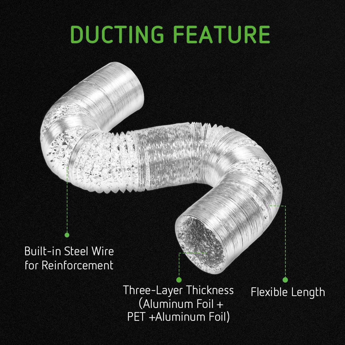 4 inch 4"/100 mm Low Noise Dual Aluminum Layers Ducting Kitchen Bathroom Grows Tent Duct