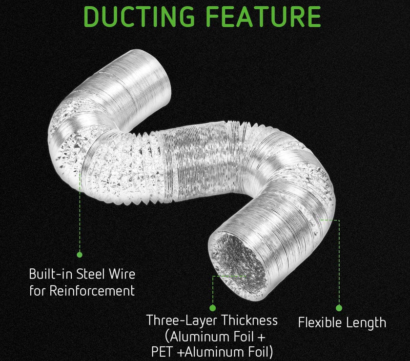 4 inch 4"/100 mm Low Noise Dual Aluminum Layers Ducting Kitchen Bathroom Grows Tent Duct