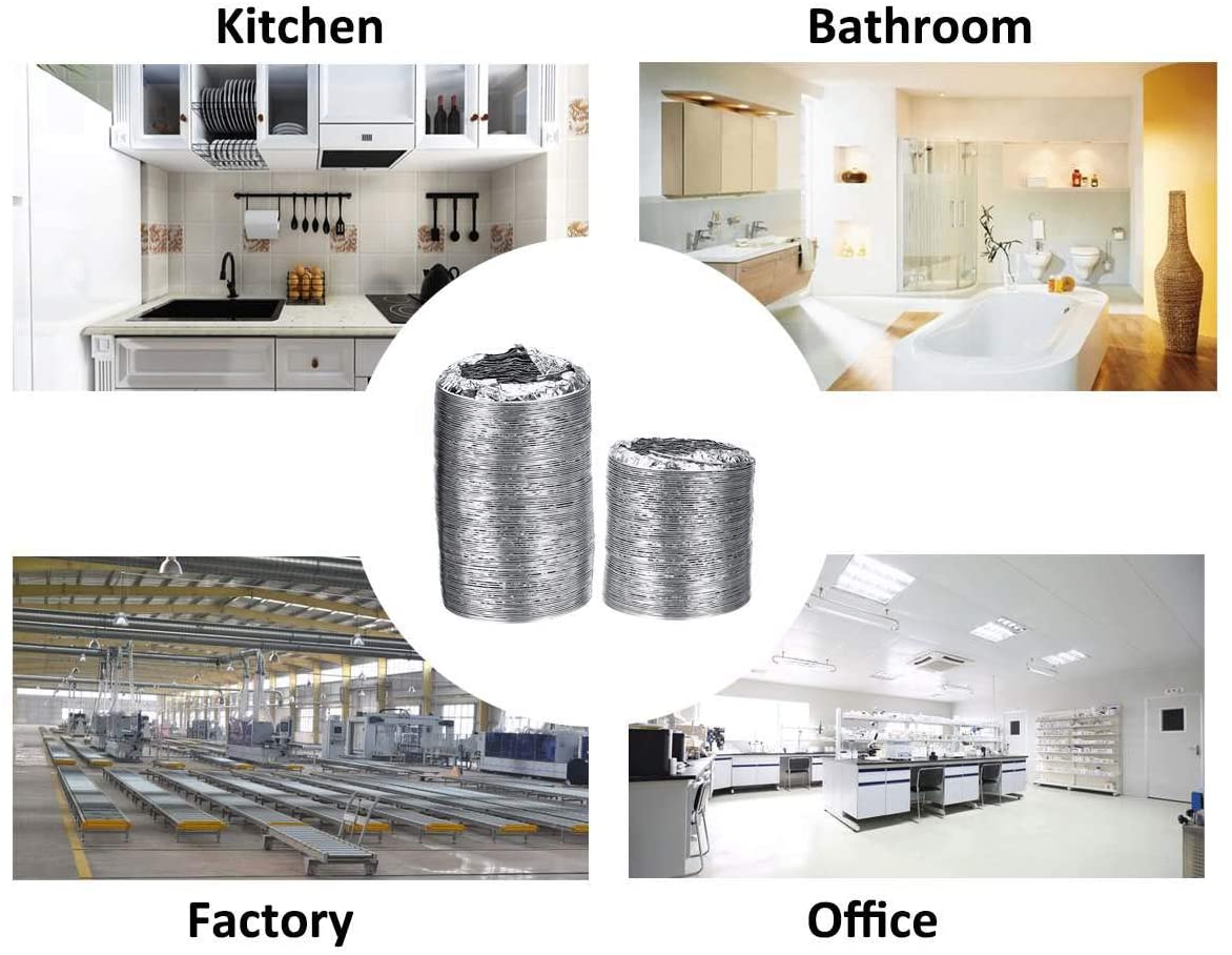 4 inch 4"/100 mm Low Noise Dual Aluminum Layers Ducting Kitchen Bathroom Grows Tent Duct