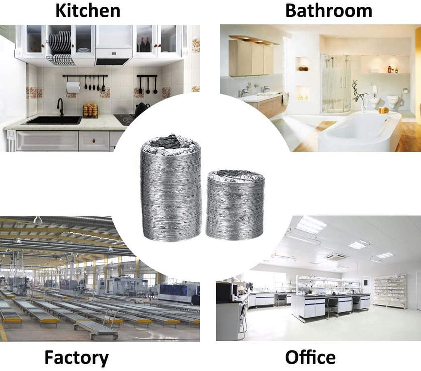 4 inch 4"/100 mm Low Noise Dual Aluminum Layers Ducting Kitchen Bathroom Grows Tent Duct