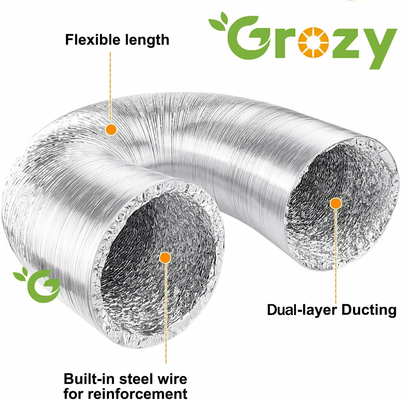 GROZY 4"/100mm Axial Fan Flexible Ducting Stainless Steel Hose Clamps Ventilation Kit