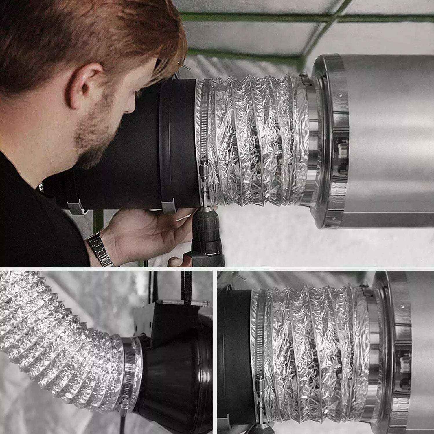 GROZY 6"/150mm Silent Axial Fan Carbon Filter Ducting Ventilation with Hose Clamps Kit