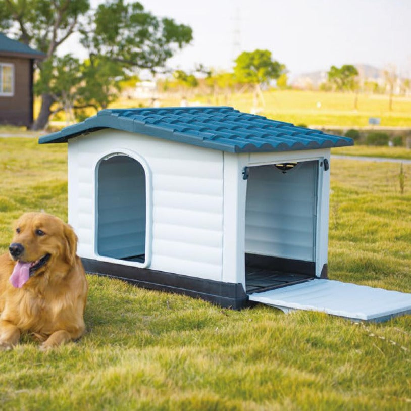 XXL Dog Kennel Outdoor Indoor Plastic Puppy Pet House Kennels Weatherproof Blue Color