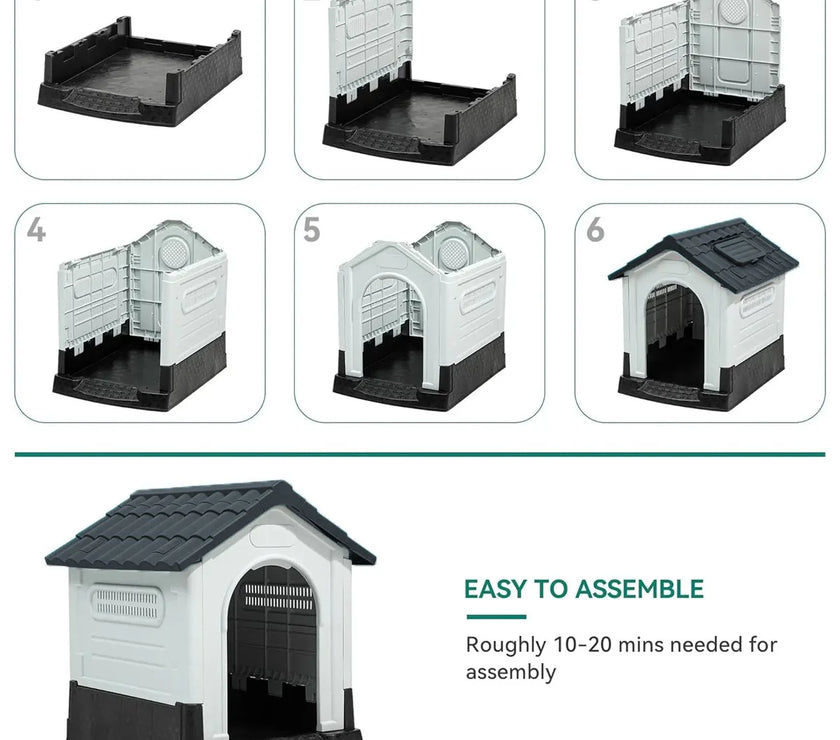 Pet Dog Kennel Outdoor Indoor Plastic Puppy Pet House Kennels Weatherproof L/XL