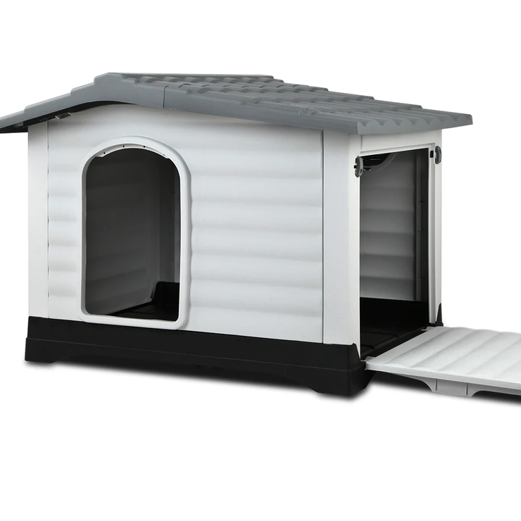 XXL Dog Kennel Outdoor Indoor Plastic Puppy Pet House Kennels Weatherproof Grey Color