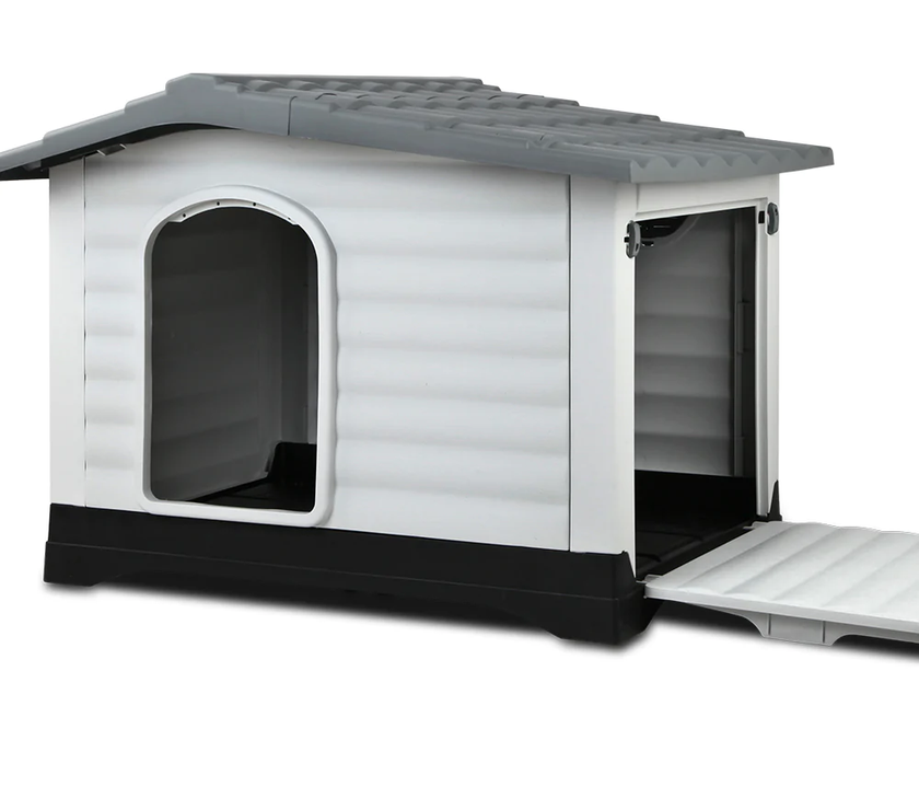 XXL Dog Kennel Outdoor Indoor Plastic Puppy Pet House Kennels Weatherproof Grey Color