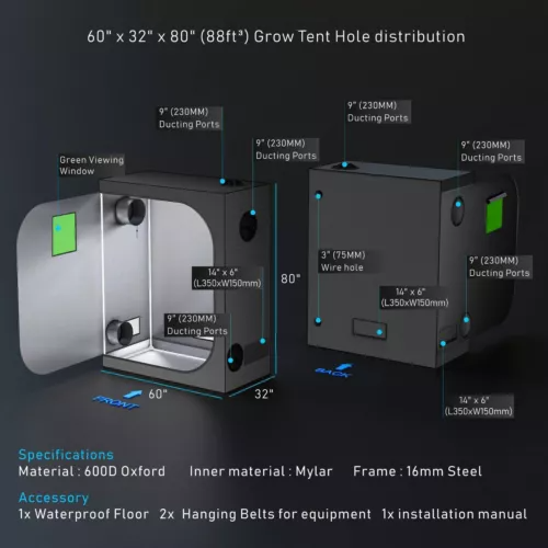 Grow Tent with Green Window for Flowering Veg Grow System 150x80x200CM