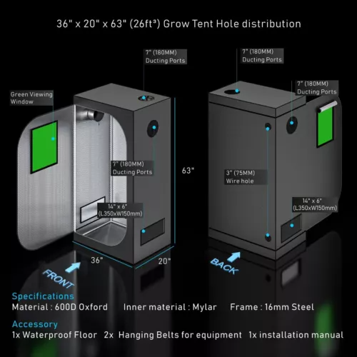 Grow Tent Hydroponics Indoor Plant System Reflective Oxford AU 90x50x160cm