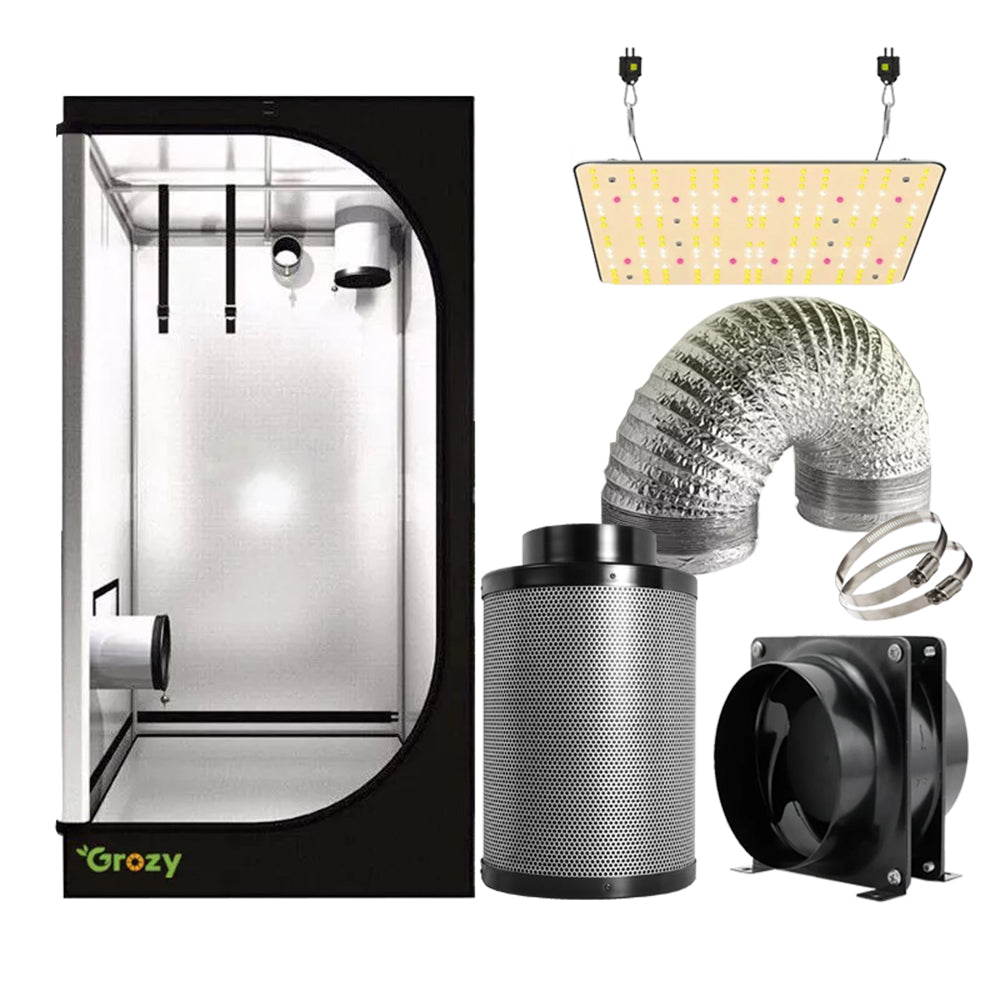 GROZY GR 1200W LED Grow Light Carbon Filter Ventilation Kit Grow Tent Room Combo