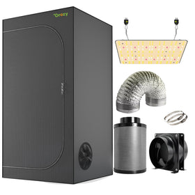 FLEXSTAR 120W LED Grow Light Carbon Filter Ventilation Kit Grow Tent Room Complete Kits