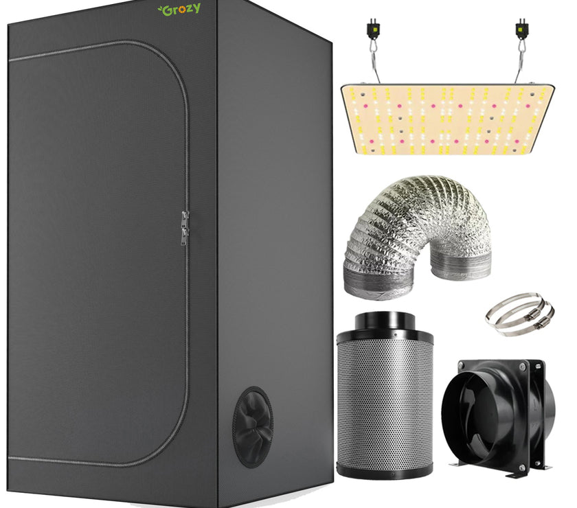 FLEXSTAR 120W LED Grow Light Carbon Filter Ventilation Kit Grow Tent Room Complete Kits