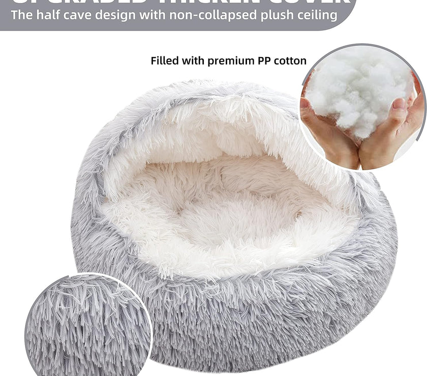 Pet Cat Calming Bed Cuddle Soft Warm Plush Cave Comfy Sleeping Nest Kitten House