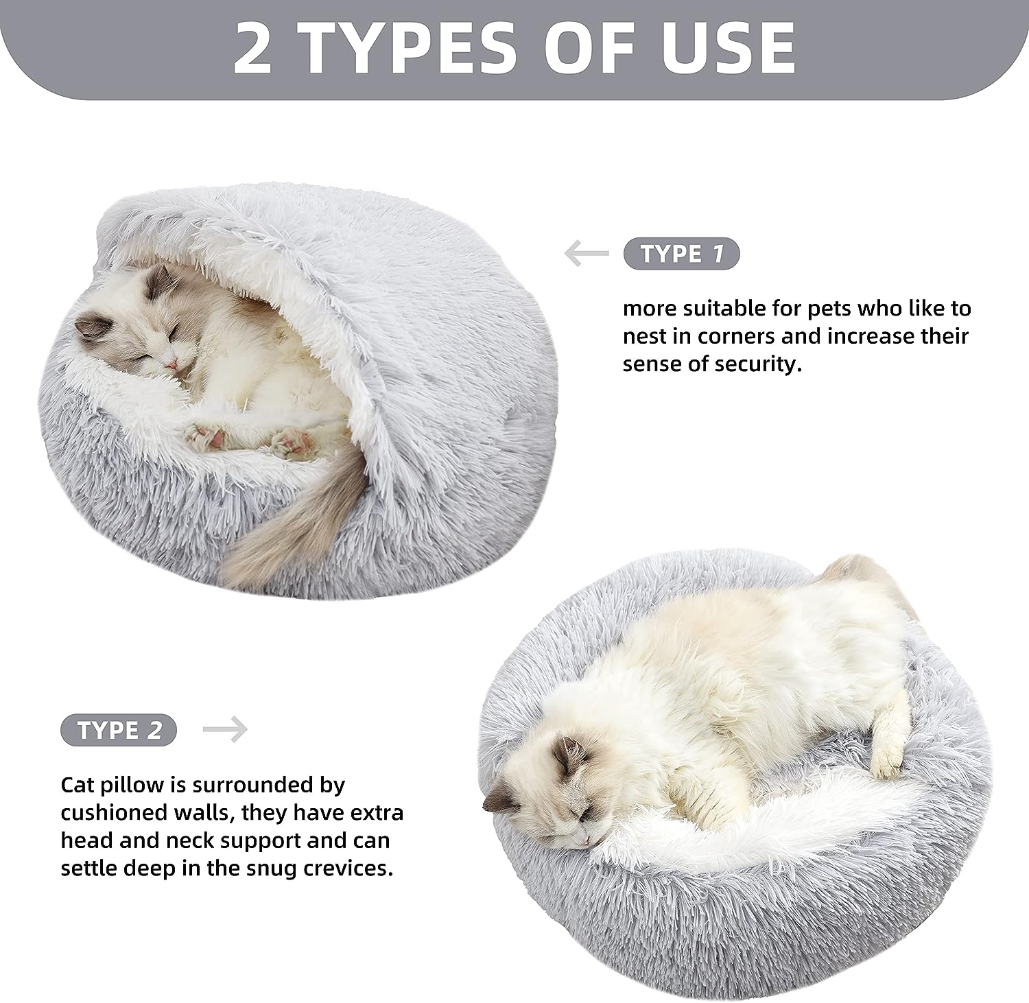 Pet Cat Calming Bed Cuddle Soft Warm Plush Cave Comfy Sleeping Nest Kitten House