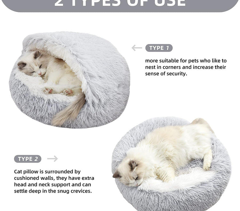 Pet Cat Calming Bed Cuddle Soft Warm Plush Cave Comfy Sleeping Nest Kitten House