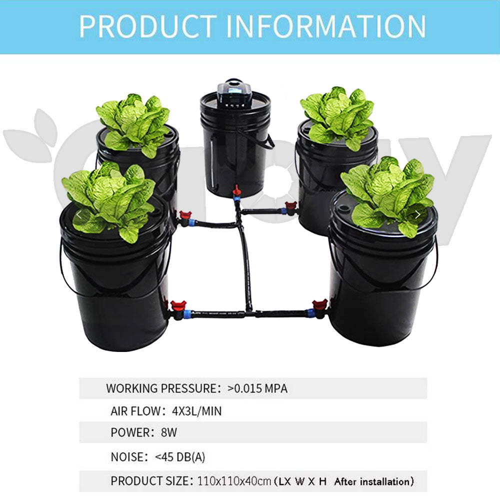 Hydroponics DWC Completed System 20L 5 Buckets Kit Roots Growing Bigger Harvest