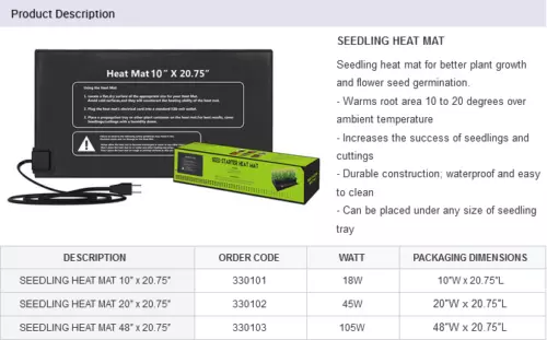 Seedling Heat Mat Heating Pad for Propagation Cloning Germination