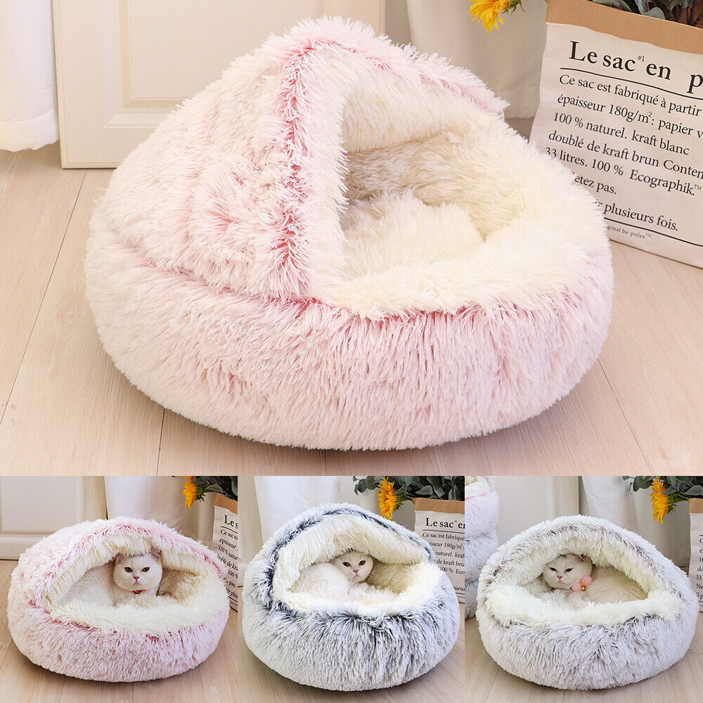 Pet Cat Calming Bed Cuddle Soft Warm Plush Cave Comfy Sleeping Nest Kitten House