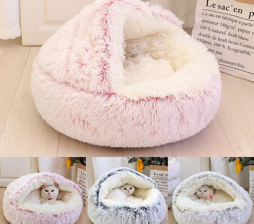 Pet Cat Calming Bed Cuddle Soft Warm Plush Cave Comfy Sleeping Nest Kitten House