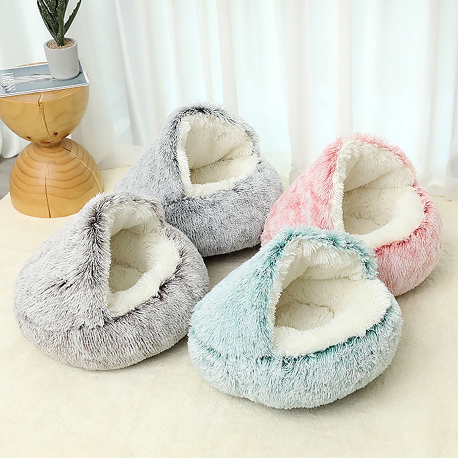 Pet Cat Calming Bed Cuddle Soft Warm Plush Cave Comfy Sleeping Nest Kitten House