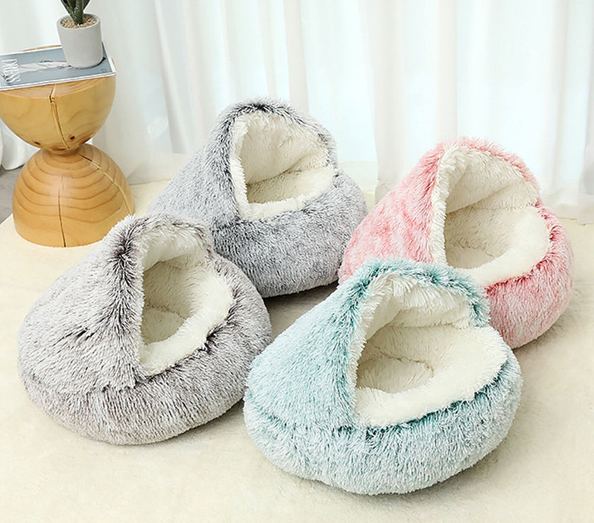 Pet Cat Calming Bed Cuddle Soft Warm Plush Cave Comfy Sleeping Nest Kitten House