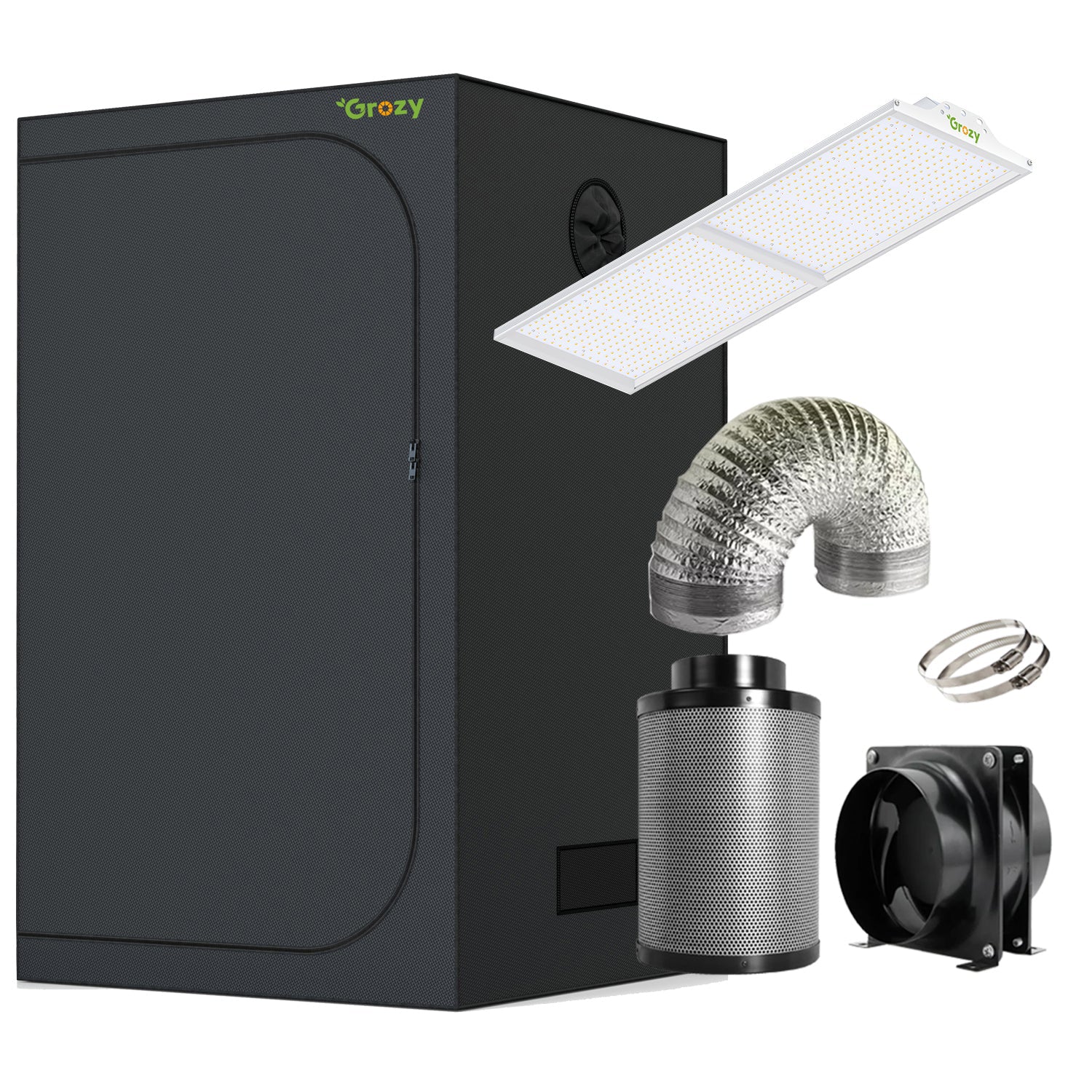 GROZY Model Q Series LED Grow Light Carbon Filter Ventilation Fan Kit Grow Tent Combo