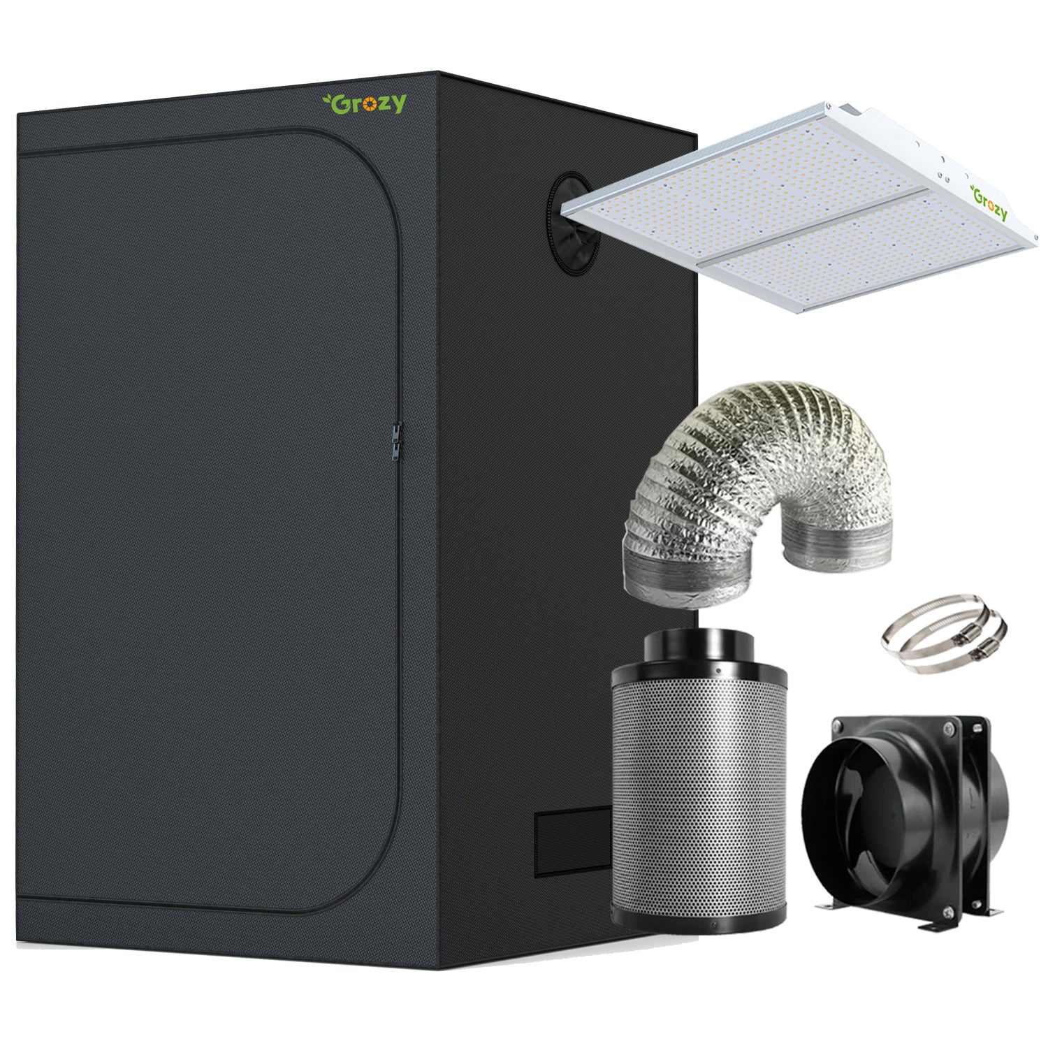 GROZY Model Q Series LED Grow Light Carbon Filter Ventilation Fan Kit Grow Tent Combo