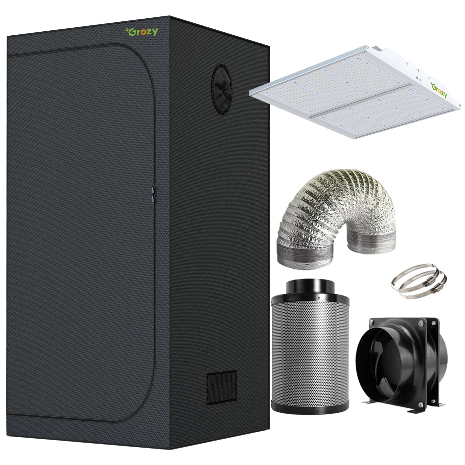GROZY Model Q Series LED Grow Light Carbon Filter Ventilation Fan Kit Grow Tent Combo