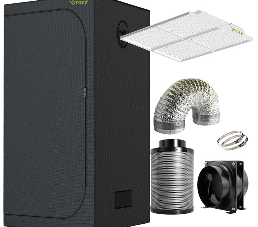 GROZY Model Q Series LED Grow Light Carbon Filter Ventilation Fan Kit Grow Tent Combo