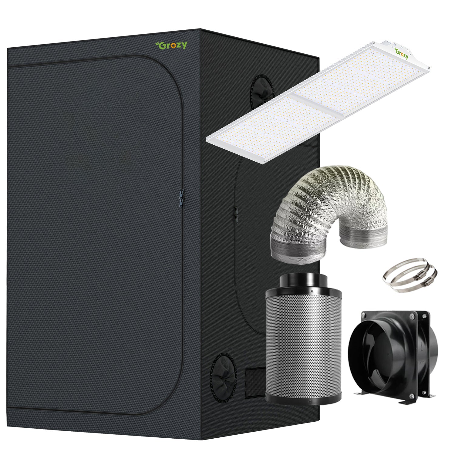 GROZY Model Q Series LED Grow Light Carbon Filter Ventilation Fan Kit Grow Tent Combo