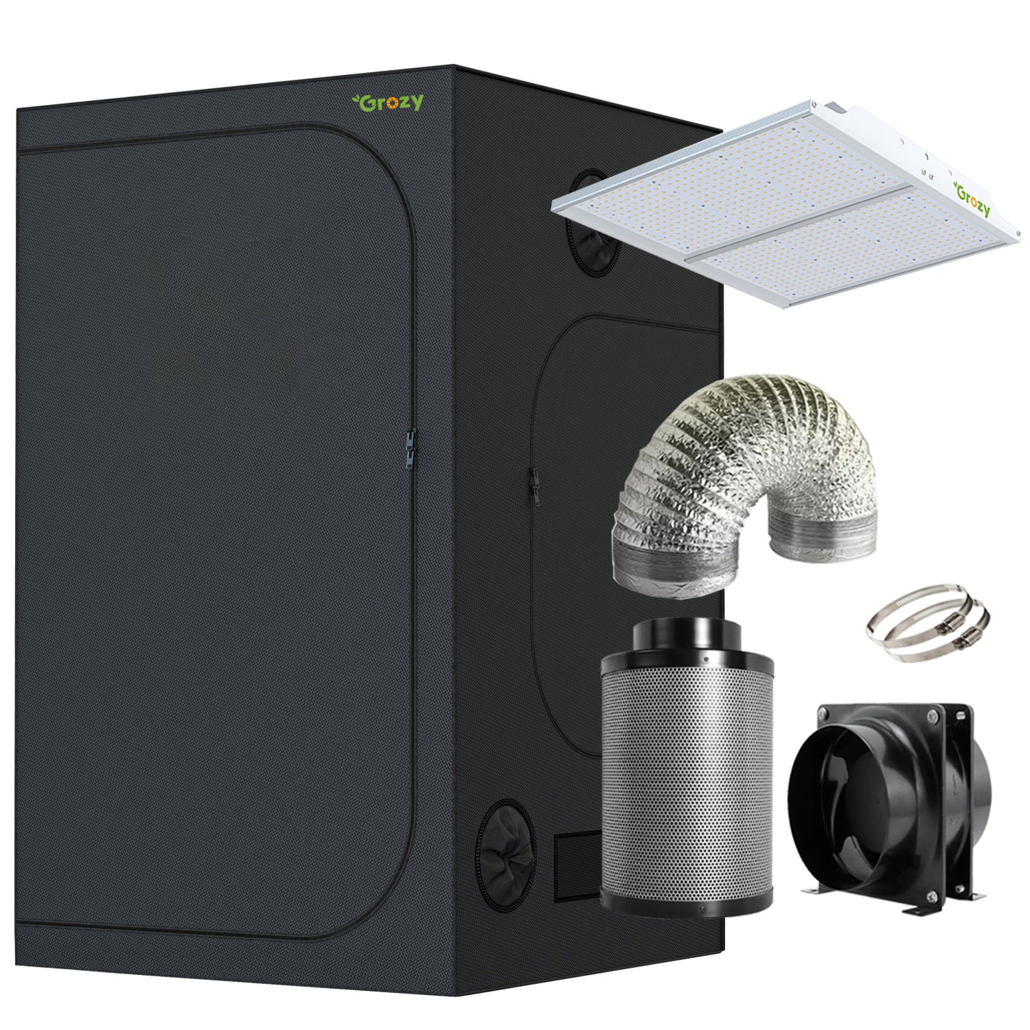 GROZY Model Q Series LED Grow Light Carbon Filter Ventilation Fan Kit Grow Tent Combo
