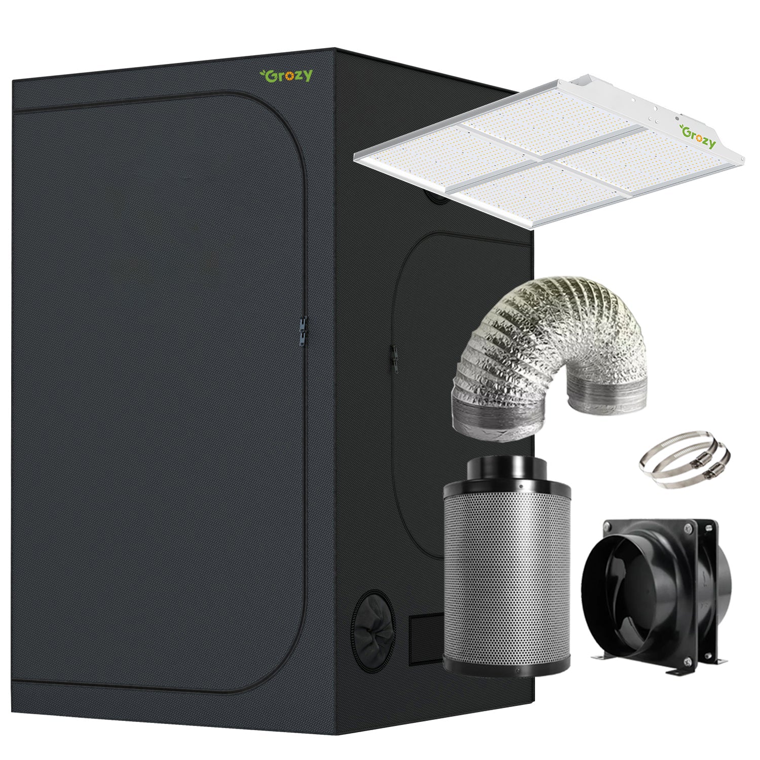 GROZY Model Q Series LED Grow Light Carbon Filter Ventilation Fan Kit Grow Tent Combo