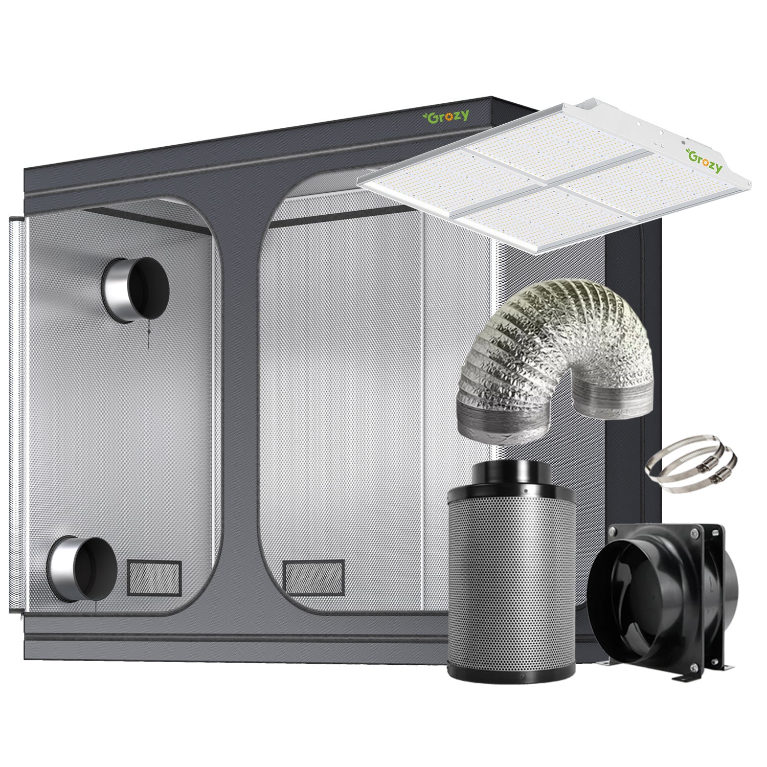 GROZY Model Q Series LED Grow Light Carbon Filter Ventilation Fan Kit Grow Tent Combo