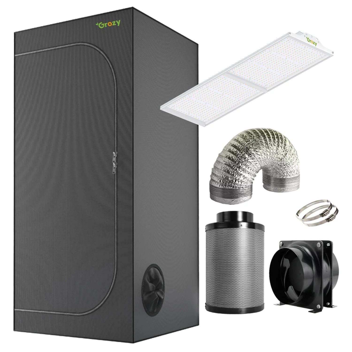 GROZY Model Q Series LED Grow Light Carbon Filter Ventilation Fan Kit Grow Tent Combo