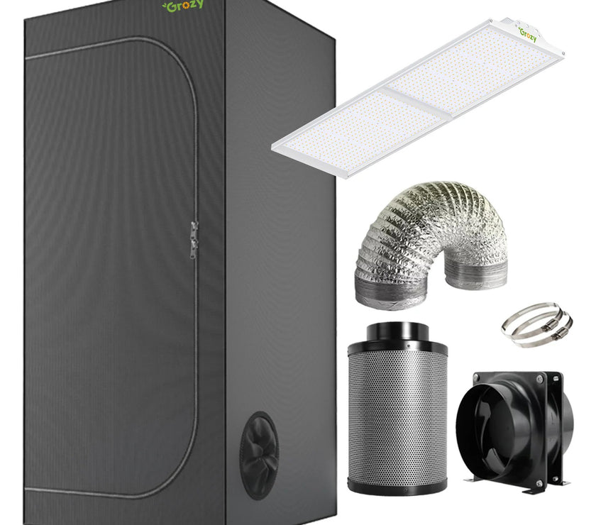 GROZY Model Q Series LED Grow Light Carbon Filter Ventilation Fan Kit Grow Tent Combo