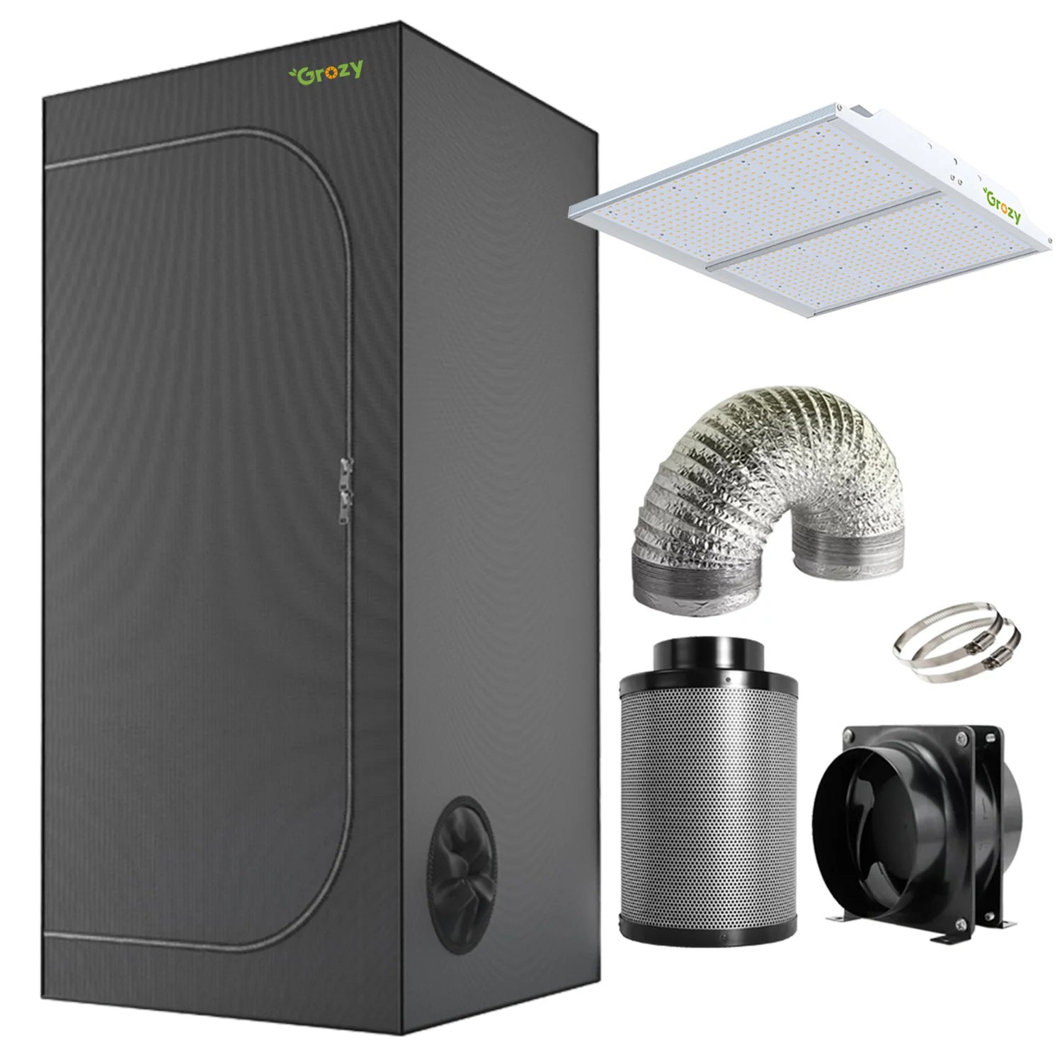 GROZY Model Q Series LED Grow Light Carbon Filter Ventilation Fan Kit Grow Tent Combo