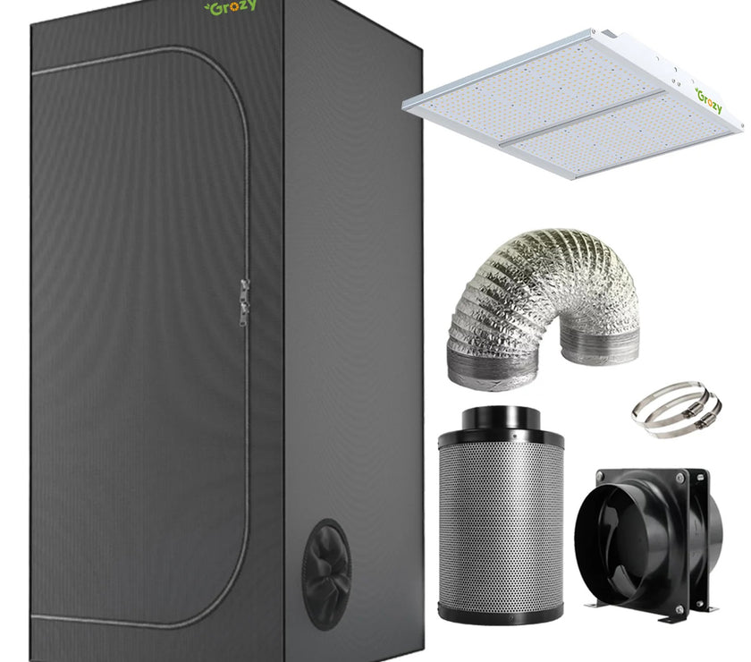 GROZY Model Q Series LED Grow Light Carbon Filter Ventilation Fan Kit Grow Tent Combo