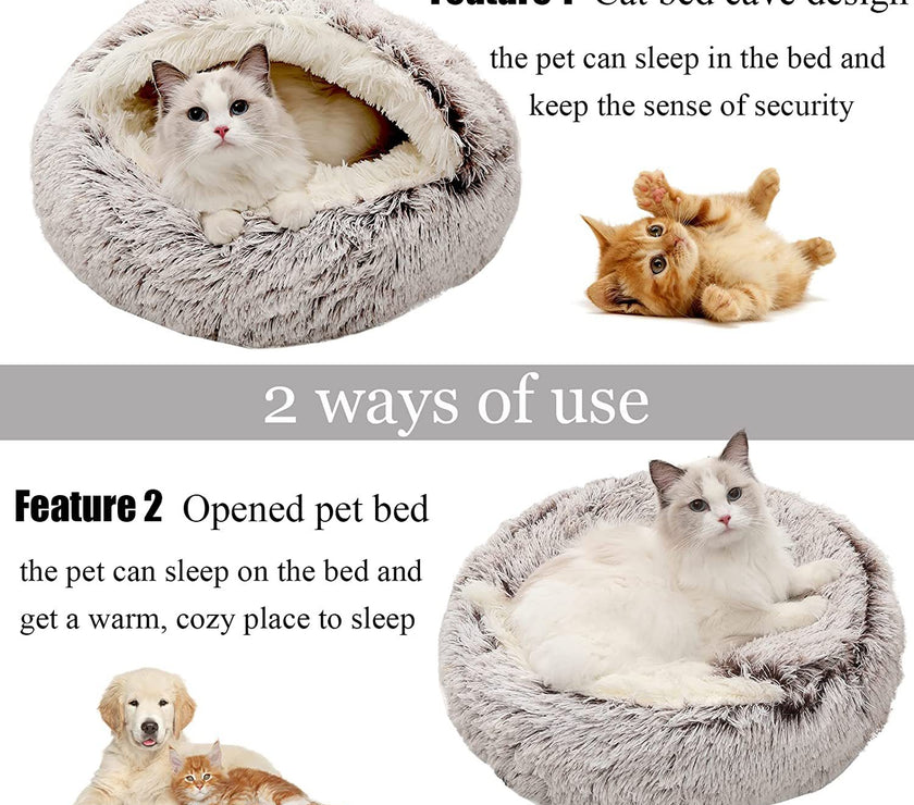 Pet Cat Calming Bed Cuddle Soft Warm Plush Cave Comfy Sleeping Nest Kitten House