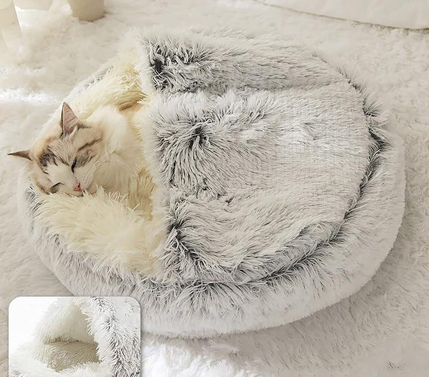 Pet Cat Calming Bed Cuddle Soft Warm Plush Cave Comfy Sleeping Nest Kitten House