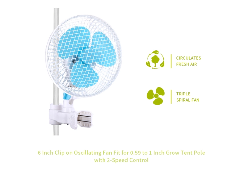 Hydroponics 2 Speed Clip Desk Fan 160mm Quiet Vertical 6" Oscillating Fan Fit Grows Tent Pole