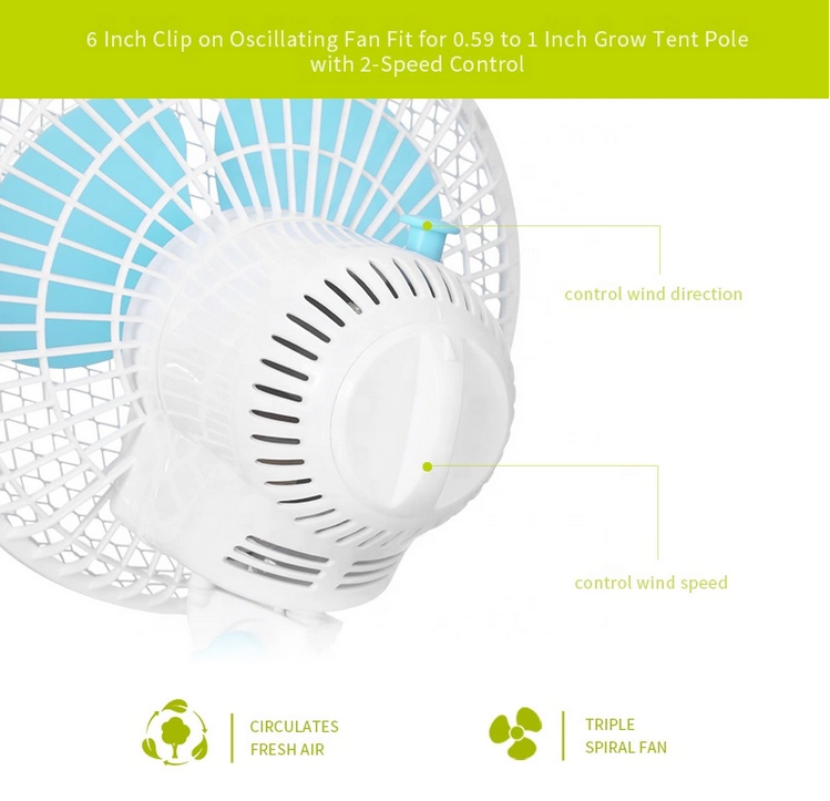 clip on oscillating fan for grow tent Hydroponics 2 Speed Clip Desk Fan 160mm Quiet Vertical 6" Oscillating
