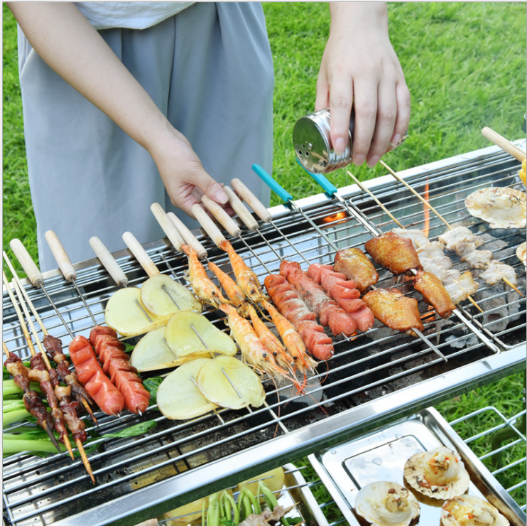 Barbecue Charcoal Grill Stainless Steel Folding Portable BBQ Tool Kits for Outdoor Cooking Camping Hiking