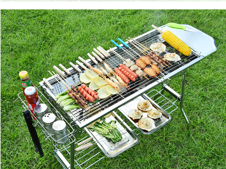 Barbecue Charcoal Grill Stainless Steel Folding Portable BBQ Tool Kits for Outdoor Cooking Camping Hiking