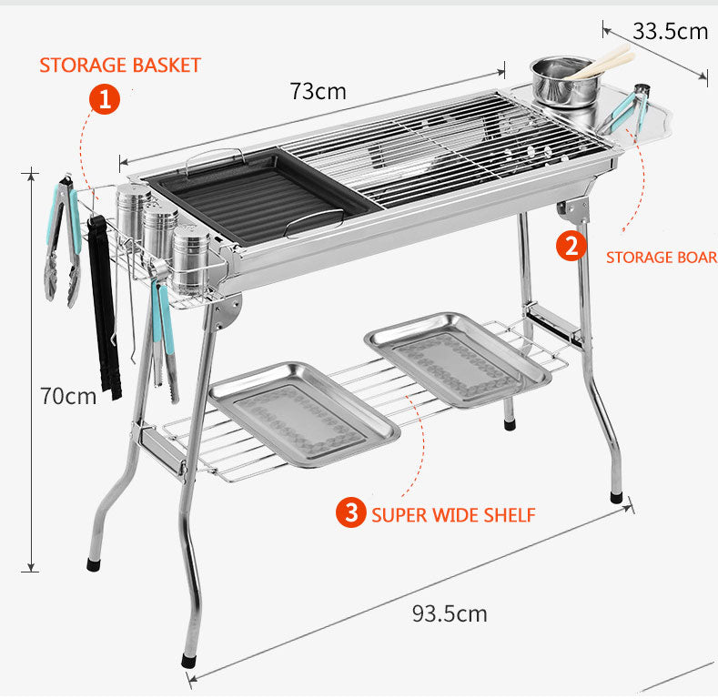 Barbecue Charcoal Grill Stainless Steel Folding Portable BBQ Tool Kits for Outdoor Cooking Camping Hiking