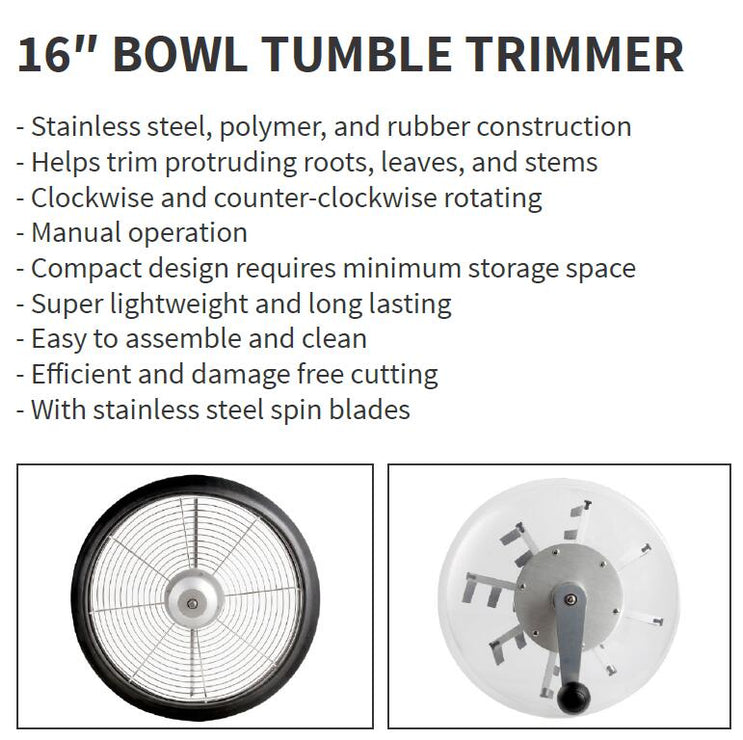 16" Bowl Tumble Trimmer Hydroponics Stainless Manual Plant Bud Leaf Trimmer