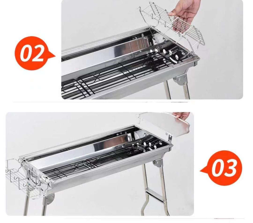 Barbecue Charcoal Grill Stainless Steel Folding Portable BBQ Tool Kits for Outdoor Cooking Camping Hiking