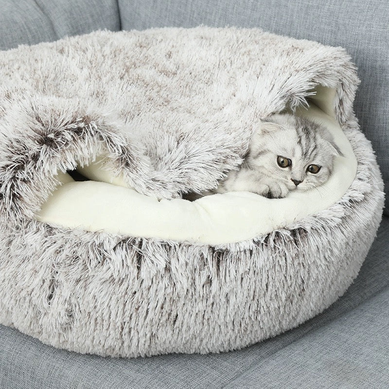 Pet Cat Calming Bed Cuddle Soft Warm Plush Cave Comfy Sleeping Nest Kitten House