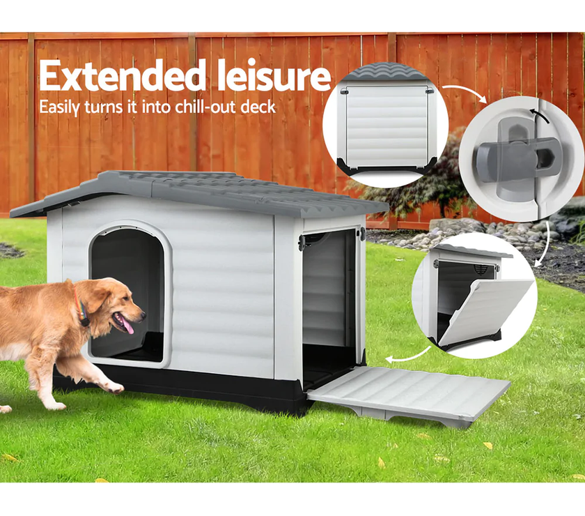 XXL Dog Kennel Outdoor Indoor Plastic Puppy Pet House Kennels Weatherproof Grey Color