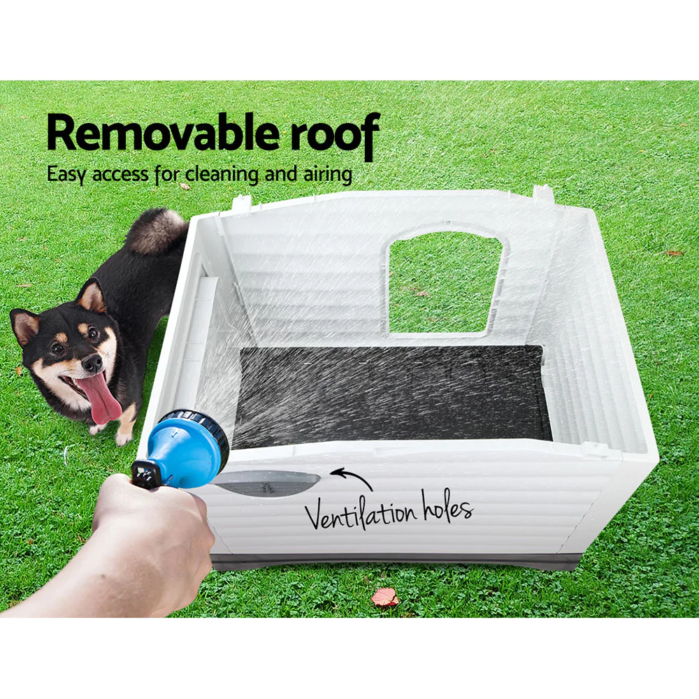 XXL Dog Kennel Outdoor Indoor Plastic Puppy Pet House Kennels Weatherproof Grey Color