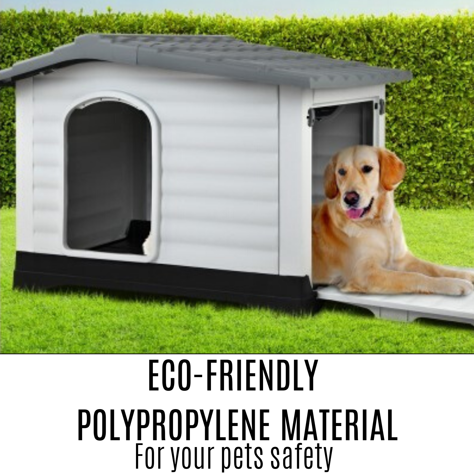 XXL Dog Kennel Outdoor Indoor Plastic Puppy Pet House Kennels Weatherproof Grey Color